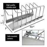 Results kitchen pot lid organizer anti rust stainless steel pan rack holder with 7 adjustable compartments for dinnerware bakeware cookware