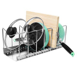 Purchase kitchen pot lid organizer anti rust stainless steel pan rack holder with 7 adjustable compartments for dinnerware bakeware cookware