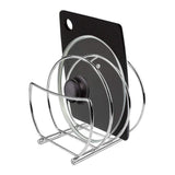 Latest kitchen pot lid organizer 3 slots compartment pan cover storage rack for dinnerware bakeware cookware chopping board compact design stainless steel anti rust tray holder