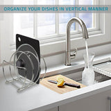 Organize with kitchen pot lid organizer 3 slots compartment pan cover storage rack for dinnerware bakeware cookware chopping board compact design stainless steel anti rust tray holder