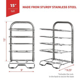 Discover heavy duty cast iron pan and pot organizer rack 5 height adjustable shelves kitchen skillets cookware holder stainless steel 15 tall