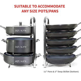 Exclusive heavy duty cast iron pan and pot organizer rack 5 height adjustable shelves kitchen skillets cookware holder stainless steel 15 tall