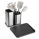 TOPHOME Cutlery Holder Set Knife Block & Cutting Board Set Kitchen storage Silverware Caddy Organizer Table Storage Utensil Drying Rack Holder for Kitchen Countertop Compartment Drainer
