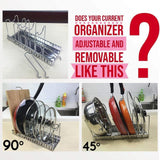 Related kitchen pot lid organizer anti rust stainless steel pan rack holder with 7 adjustable compartments for dinnerware bakeware cookware