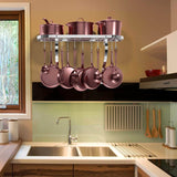 On amazon vdomus square grid wall mount pot rack bookshelf rack with 10 hooks kitchen cookware 24 by 10 inch sliver