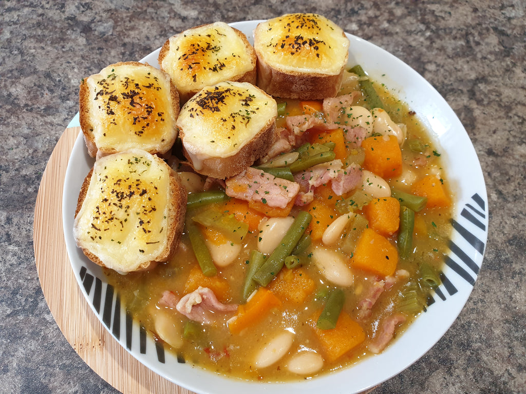 Bacon & Bean Hotpot with Cheese Croutons...