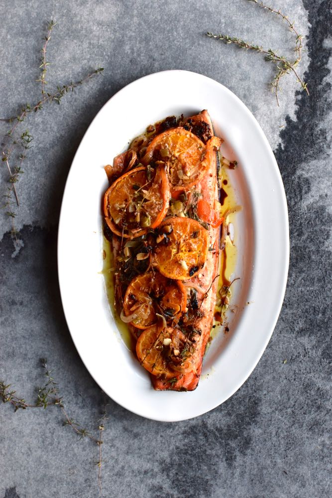 Mandarina stuffed Salmon with Thyme, and the countdown to Spring