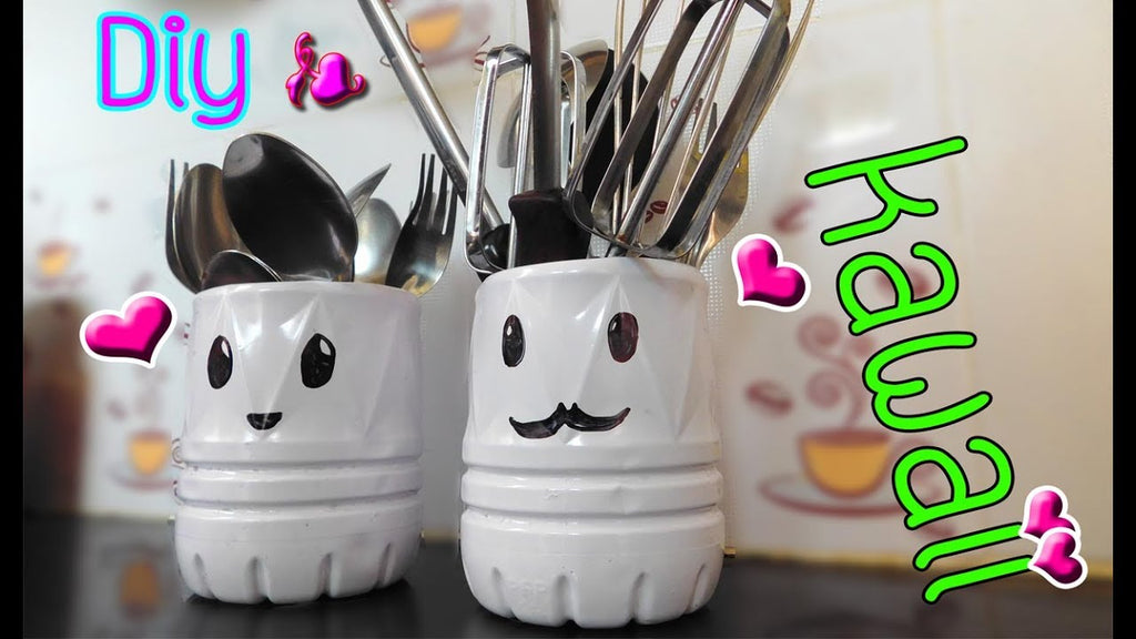 Diy plastic bottle I how to make Spoons and Forks Storage kawaii.