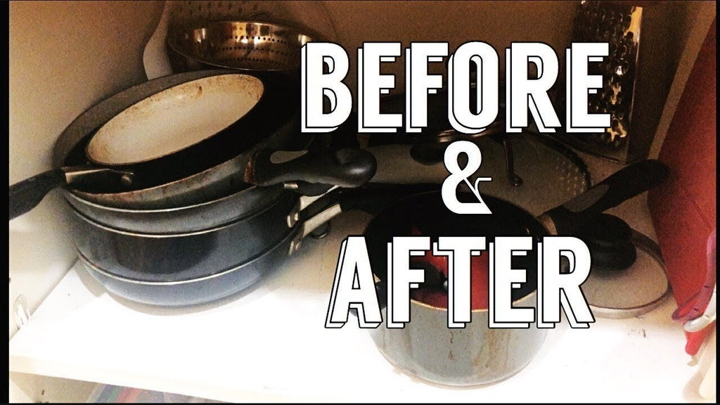 How I organize the frying pans in the kitchen of my small apartment using a Salt Pot and Pan organizer