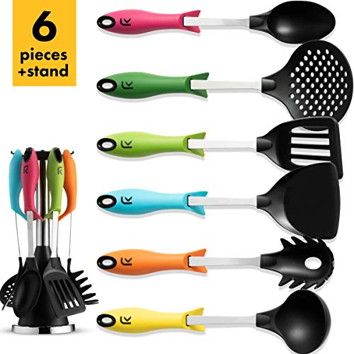 Klee 6-Piece Colorful Nylon Kitchen Utensil Set with Stand