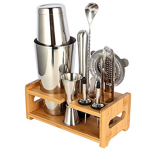 Cocktail Shaker Set Expert Bartender Kit – 20 & 27 oz Stainless Steel Bar Tools Kit with Stand All In One for Drink Mixing Set (10-piece set)