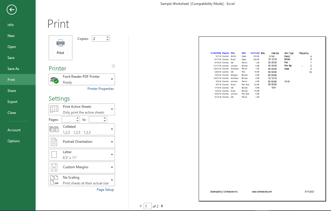 Printing Excel Spreadsheet