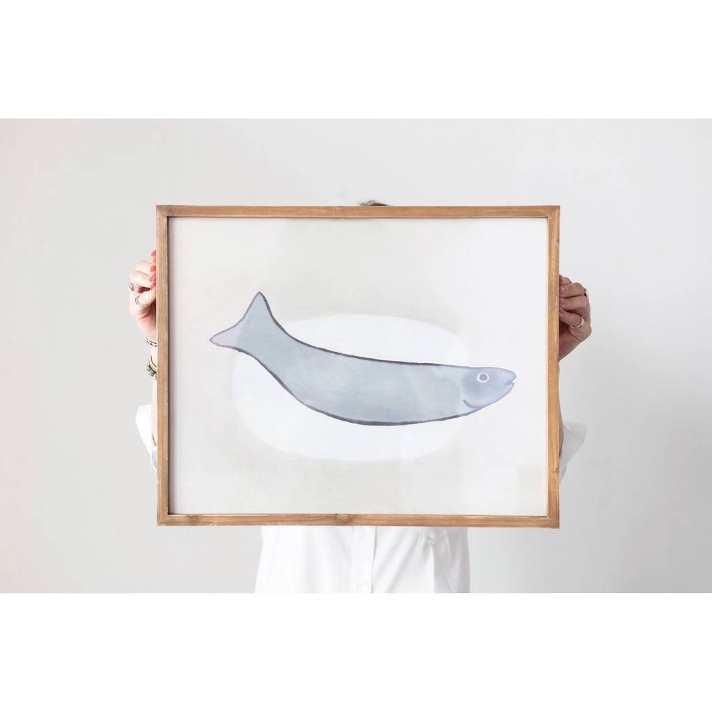 Fir Wood Framed Fish Wall Décor - 19-1/2-in