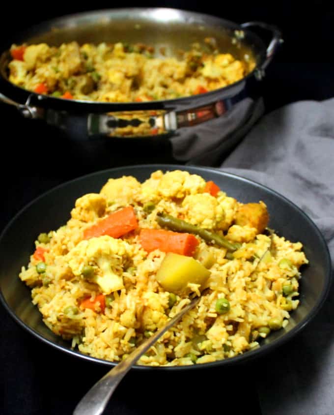 Veg tehri, an aromatic, one-pot rice and vegetable pilaf