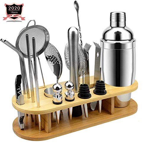 OHYGGE 18 PCS Cocktail Shaker Set Bartender Kit with Stand – Professional Stainless Steel Bar Tool Set for Drink Mixing for Home Bar