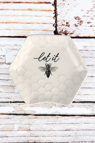 4.25 x 5 Ceramic 'Let It Bee' Hexagon Spoon Rest