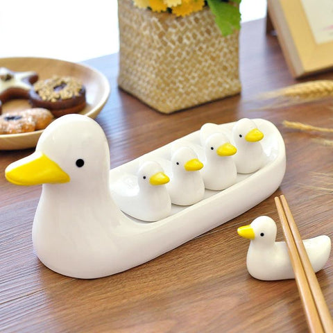 1set Hand-painted Cute ceramic duck chopsticks holder chopstick rest stand rack organizer fork spoon rest  kitchen accessories