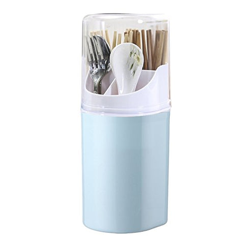 Liitrton Detachable Flatware Caddy Holder 4 Compartment Plastic Kitchen Utensil Holder with Cover for Cutlery Set (Blue)
