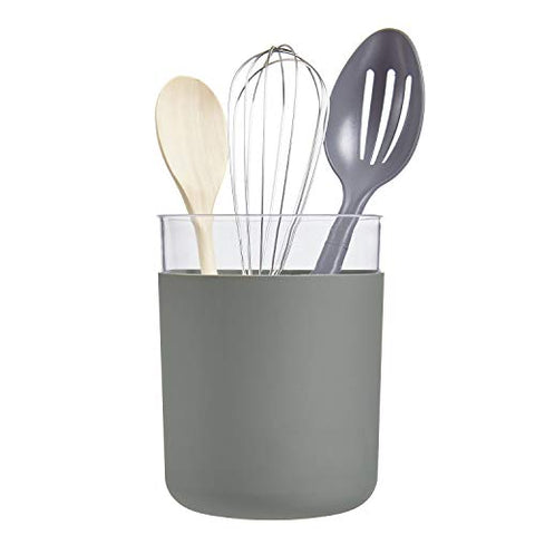 STORi Acrylic Utensil and Kitchen Tool Holder | Rubberized Stone Colored Base
