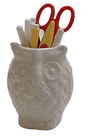 Black Friday Deals - abhandicrafts - 5" Ceramic Pen Pencil Holder Stationary Organizer Cooking Utensil Holder for Home Office Artificial Planter by abhandicrafts (Owl Shaped White)