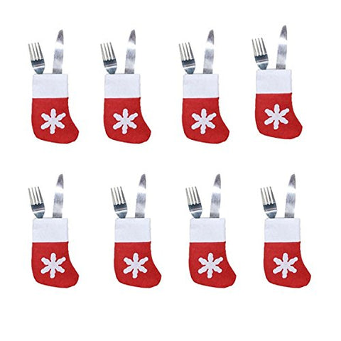 Auony 8pcs Christmas Snowflake Stockings Dinner Flatware Holder Tableware Silverware Cutlery Holder Christmas Party Decoration