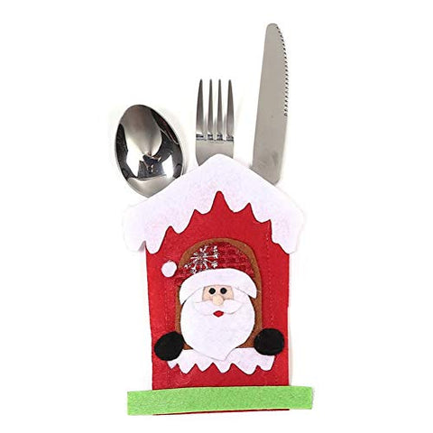 8PCS Christmas Silverware Holder Snow House Flatware Bag for Dinner Table Decoration Cutlery Knife Fork Holder Organizer for Home Entertaining
