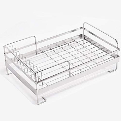 ?Expandable Dish Draining Rack - Stainless Steel Dish Drainer with Drip Tray & Cutlery Compartment Basket Functional Kitchen Organizer for Drying Vegetable and Fruit and Silverware? ?(39.5×26×14cm)