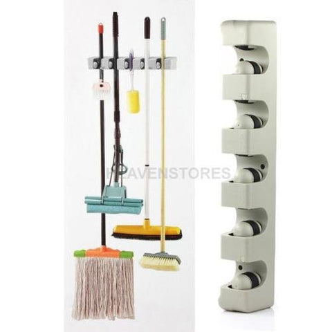 NPLE--5 Racks Kitchen Storage Brush Mop Broom Holder Organizer Tool Wall Mount Hanger
