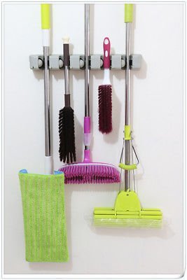 Aromdeeshopping Tools Organizer Wall Mount Magic Mop and Broom Holder Hanger Cleaning 5 Position