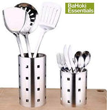 Set of 2 BaHoki Essentials Brushed Stainless Steel Utensil Crock/Holder with Drain Holes - 7" and 6" Caddy Set