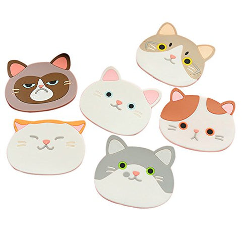 Ozzptuu Set of 6 Silicone Cartoon Cat Pot Holders Heat-resistant Non-slip Trivet Mat Hot Pot Cup Coasters