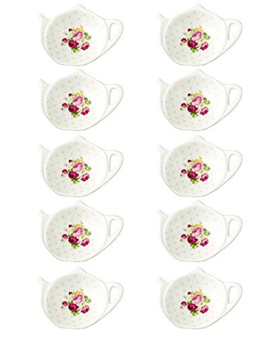 White Porcelain Ceramic Set with Flower Trim Teapot-Shaped Tea Bag Holder Tea Bag Coasters, Spoon Rests; Classic Tea Saucer Seasoning Dish Set (XQX)