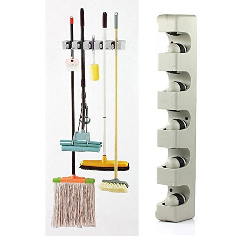 Xiaolanwelc@ 5 Position Kitchen Storage Mop Brush Broom Organizer Plastic Wall Mounted Holder Tool