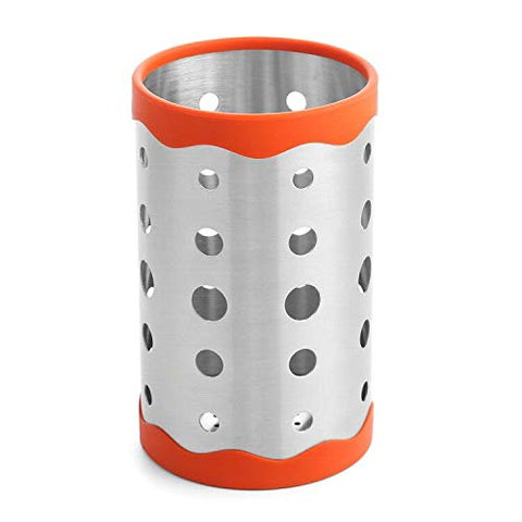 Sunwinc Kitchen Utensil Holder -Utensil Container - Utensil Organizer Caddy - 18/10 Stainless Steel with Antiskid Silicon Rubber Ring Flatware Cutlery Chopsticks Utensil Holder (Orange, 7 inch)
