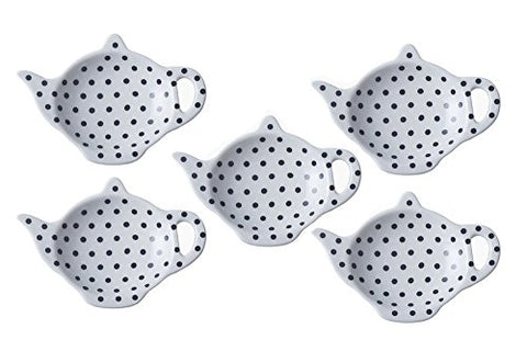 5PCS Ceramic Polka Dot Teapot-Shaped Tea Bag Holder Saucer Seasoning Dish Set