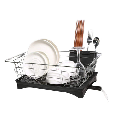 Dish Drainer Stainless Steel Drying Rack with 3-Piece Set and Removable Utensil Holder Small Dish Rack for kitchen Counter- 16.7" x 11" x 6"