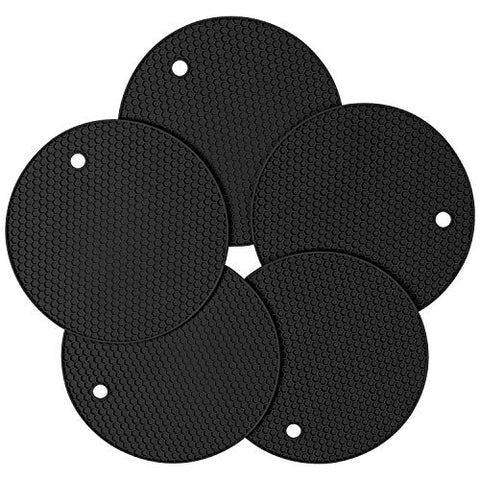 Silicone Pot Holder and Oven Mitts, Multipurpose Non-slip Insulation Honeycomb Rubber Hot Pads Trivet, Heat Resistant Antislip Place Mat, Pack of 5 (Black)