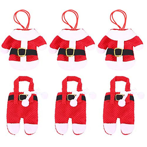 MediaLJia 12 Pieces Christmas Silverware Holders Cute Santa Claus Clothes Suit Pockets for Party Decoration