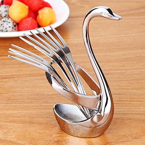HighflyGao Spoon Holder Fork holder Swan Spoon And Fork Organizer Stainless Steel Table Tableware set for Coffee Spoons Fruit Forks Cutlery Decor