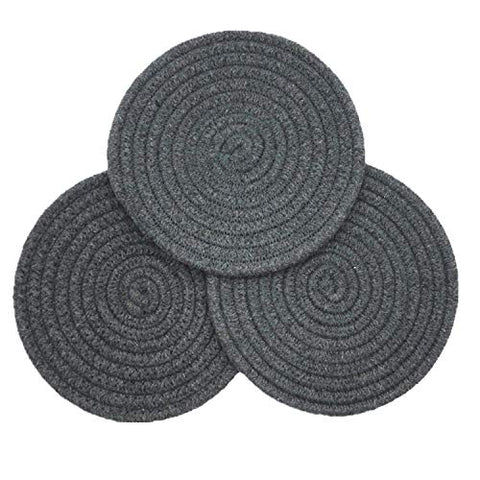 Mia'sDream100% Cotton Thread Weave Pot Holders, Hot Pads, Pot Holders, Spoon Rest for Cooking and Baking, Round Diameter 7 Inches,Set of 3 Pack Dark Grey