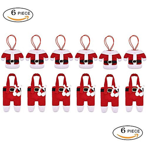 6PCS Santa Suit Christmas Silverware Holder Pockets Red Cutlery Bag Santa Suit Dinner Flatware Holders