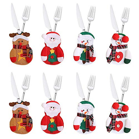 Santa Knife Fork Cover Merry Christmas Spoon Cover Cutlery Bags Xmas Snowman Silverware Holder Tableware Pockets Christmas Hats Table Decorations Ornaments For Holiday Party Home Table Kitchen 8 Pack