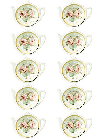 White Porcelain Ceramic with Flower Trim Gold Rim Teapot-Shaped Tea Bag Holder Tea Bag Coasters, Spoon Rests; Classic Tea Saucer Seasoning Dish Set …