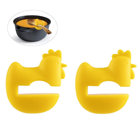 DODOGA Clip-on Spoon Rests Clip On Spoon Holder Yellow Cock Chicken Heat Resistance Silicone Pot Clip Clips Pot Holder Pot Pan Spatula Holder Spatula Rest Bracket Clip for Restaurant, Kitchen(2 Pack)