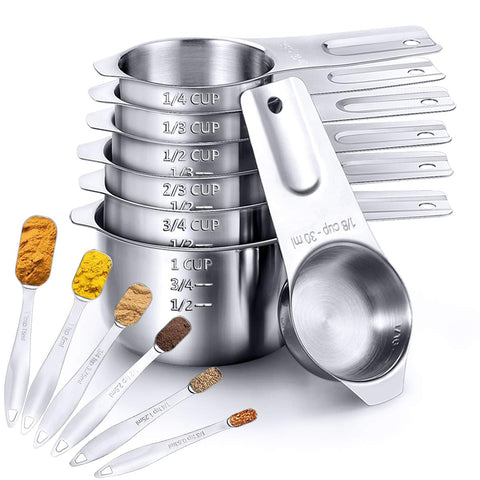 304 Stainless Steel Measuring Spoons Set, Umite Chef Round Teaspoons Made of 304 18/8 Stainless Steel with Ring Holder, Rust-Proof, Volume 1/8 Tsp/0.63 ML to 1 Tbsp/15 ML for Dry and Liquid