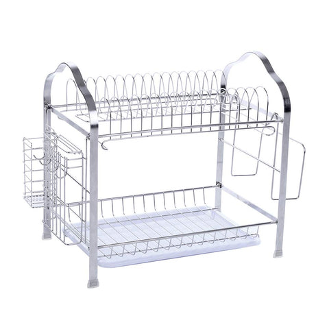 okdeals 2 Tier Stainless Steel Dish Drying Rack With Tray,Enamel Utensil Holder,Plates Organizer Drainer,Kitchen Rack Knife Dish Strainer For Counter- Large Capacity
