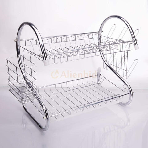 Kitchen Dish Cup Drying Rack Holder Sink Drainer 2 Tier Dryer Stainless Steel