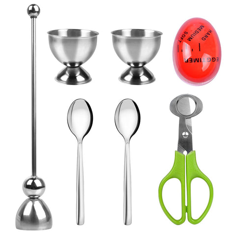 PROKITCHEN Egg Topper Set Eggshell Opener Cracker Cutter with Stainless Steel Egg Cups Holder and Spoon for Removing Raw,Soft or Hard Boiled Eggs Set of 7