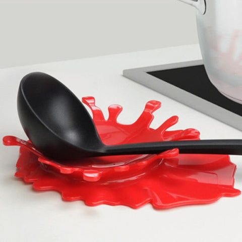 2 in 1 Spoon Utensil Holder Silicone Spoon Rest - RED