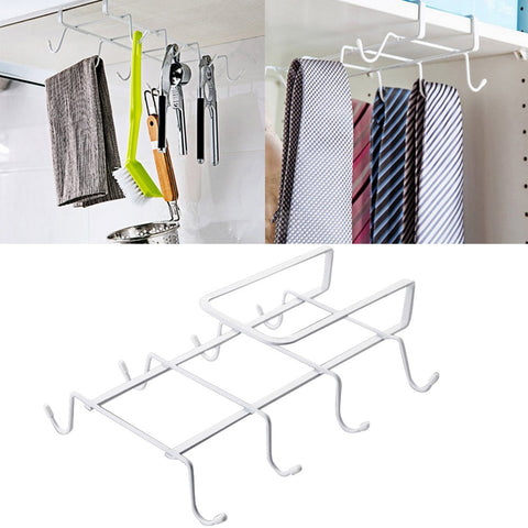 Kangkang@ Multifunctional Wardrobe Bathroom Cupboard Kitchen Hanger Hook Storage Shelves with 8 Hooks White